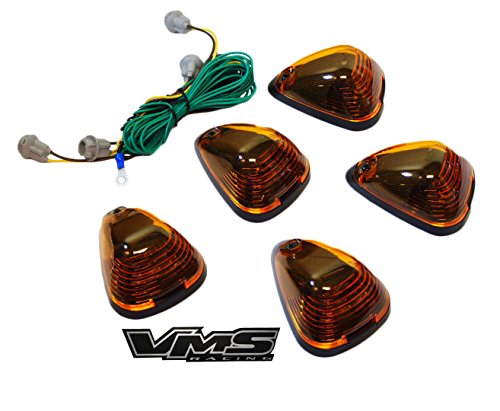 Cab Roof Lights Markers 5 Piece pc COVERS with BASE in AMBER YELLOW Lenses Assembly CRL 264143BKA for 99 -14 Ford F250 F350 F450 F550 F650 Superduty Excursion (with Built-in LED Amber Bulbs) 99 00 01 02 03 04 05 06 07 08 09 10 11 12 13 14 1999 2000 2001 2002 2003 2004 2005 2006 2007 2008 2009 2010 2011 2012 2013 2014