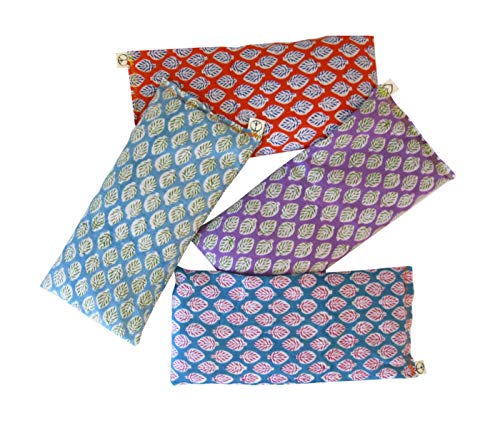 Scented Eye Pillows – Pack of (4) – Soft Cotton 4 x 8.5 – Organic Lavender Flax Seed – Hand Block Print India – Leaf Turquoise Orange Purple Aqua