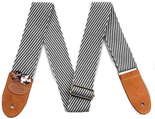 ギターストラップ かわいいストライプ 柔らかいコットン ピックポケット本革 ベース エレクトリックギター アコースティックギター用