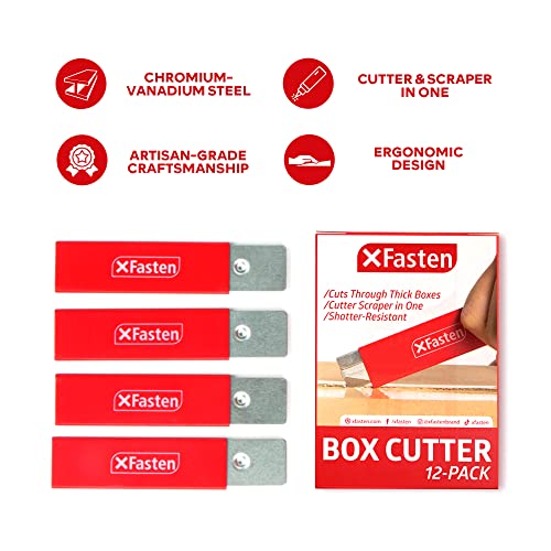 XFasten 12Pack Retractable Box Cutter with Safety Scraper Bulk