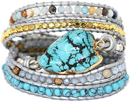 Ablita Wrap Leather Bracelet Gift Multi-layer for Women with Turquoise Charm Beads