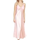 ASHER FASHION Women's Sexy Satin Long Nightgown Lace Slip Lingerie Chemise Robes