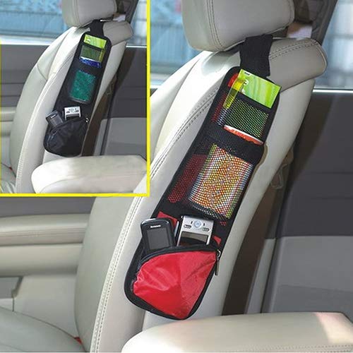 Baost 1Pc Auto Car Seat Side Storage Organizer Hanging Collector Bag Multi Pocket Waterproof Fabric Car Interior Holder Bag Eyeglasses Magzine Phone Holder Zipper Pouch Red