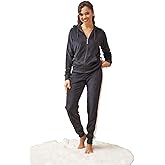 LeeHanTon Womens Jogging Suits Sets Running Velour Outfit Zipper Warm Up 2 Pieces Hoodie and Pant Tracksuit