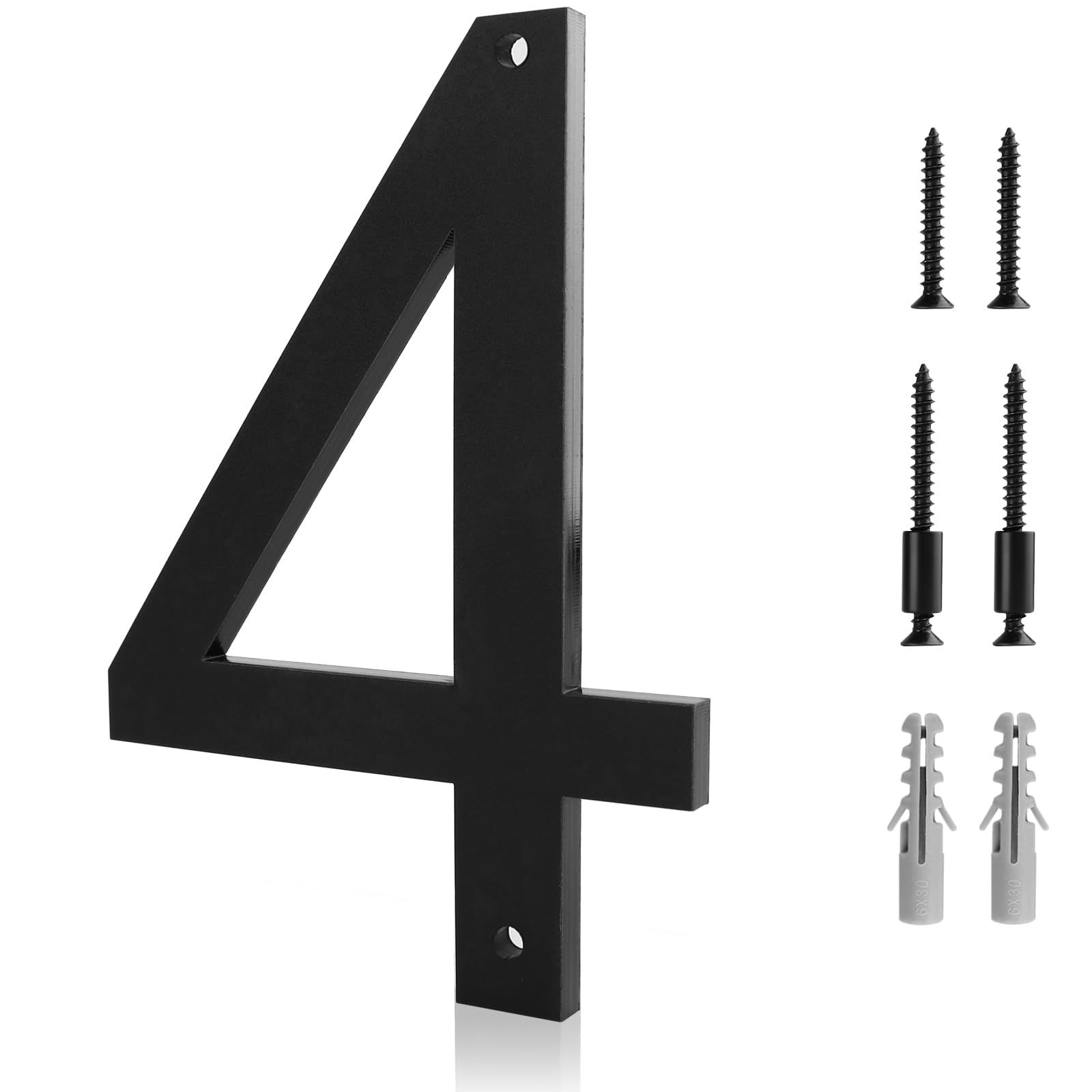 Photo 1 of 5 Inch Address Numbers 4 - Easy Installation With Screw Set, Includes Hardware for Flush or Floating Mount, Frosted Matte Black Acrylic Address Mailbox Numbers for Door, Exterior, Porch