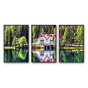 Framed Canvas Wall Art for Living Room, Bedroom Beautiful Nature Norway Landscape Canvas Prints for Modern Home Decoration Ready to Hang - 16"x24"x3 Panels
