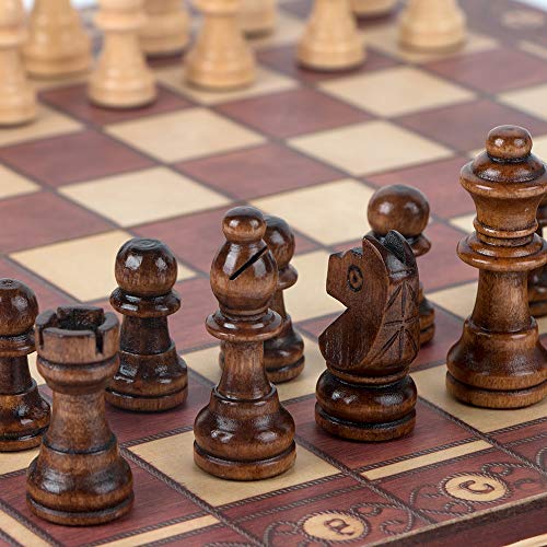 3-in-1 Wooden Chess Set & Checkers & Backgammon Set with Folding Carrying Case Folding and Travel Chess Board for Kids Teens Adults 11 inch
