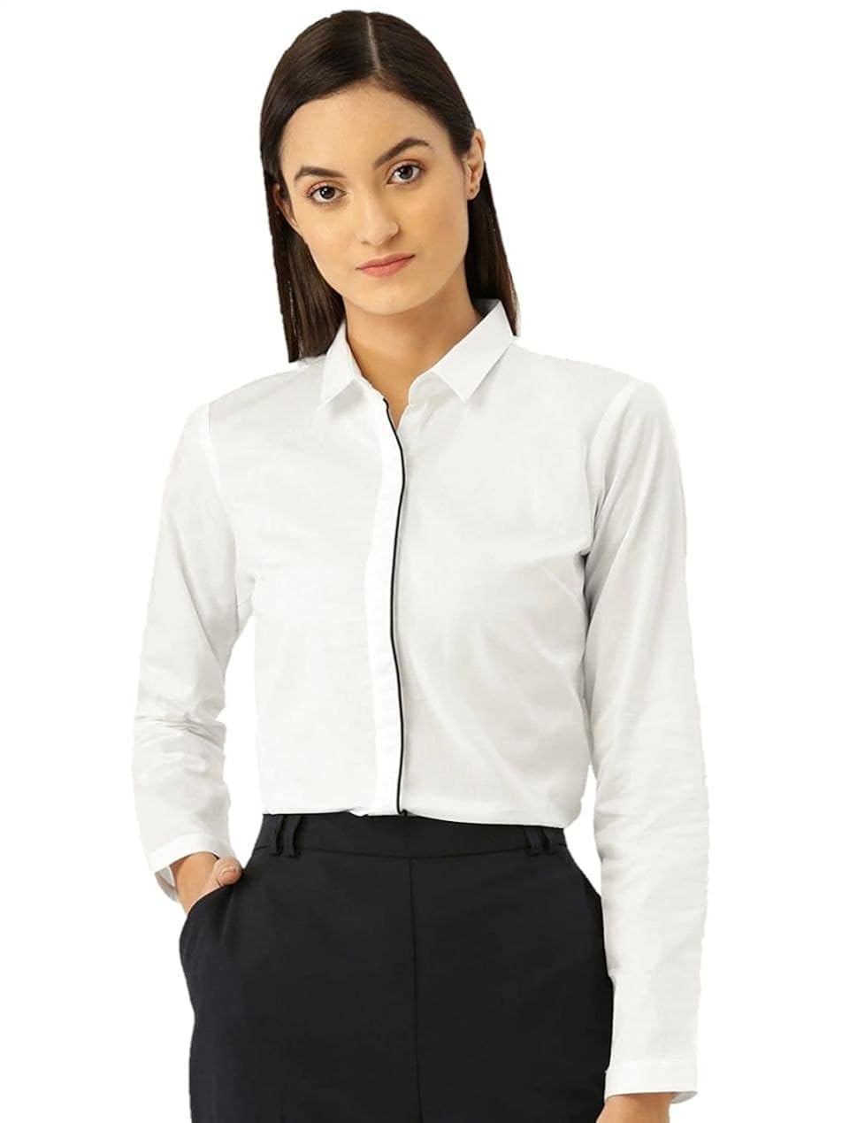 Buy MF Women White Slim Fit Woven Solid Formal Uniform Shirt at Amazon.in
