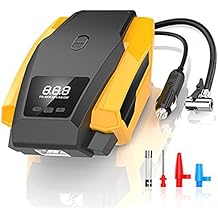 konly Portable Air Compressor Auto Shut-off Digital LCD Screen LED Tire Inflator Pump Car Motorcycle Bike Tire Inflator Basketballs Air Cushions Hovercrafts Air Compressor 12V 150PSI