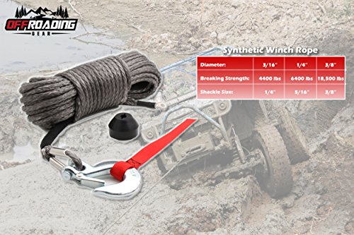 Offroading Gear 50'x1/4" Synthetic Winch Rope Kit w/Snap Hook and Rubber Stopper for 4x4/ATV/etc.
