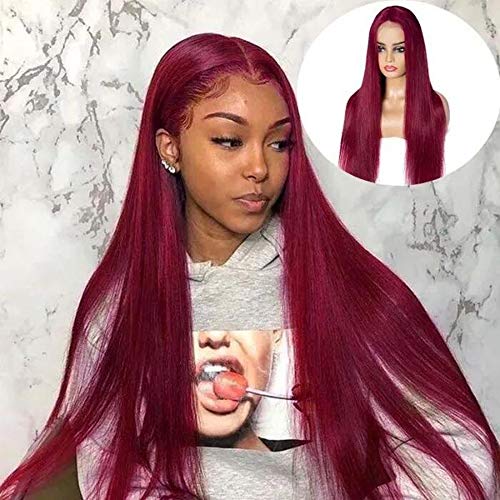 Unice-Hair-Straight-Burgundy-T-Part-Lace-Closure-Human-Hair-Wigs-Red-Color-Middle-Part-Brazilian-Virgin-Hair-Silk-Base-Fake-Scalp-Pre-Plucked-99J-Wig-for-Black-Women-150-Density-16-inch