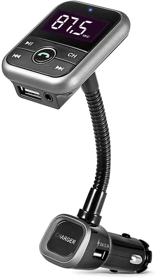 FM Transmitter Bluetooth USB Flash Drive Music, Bluetooth Hands Free Car Kit MP3 Player FM Modulator Radio Adapter for iPhone 8 7 Plus 6S 5S, Samsung Galaxy S8 S7 (Black)