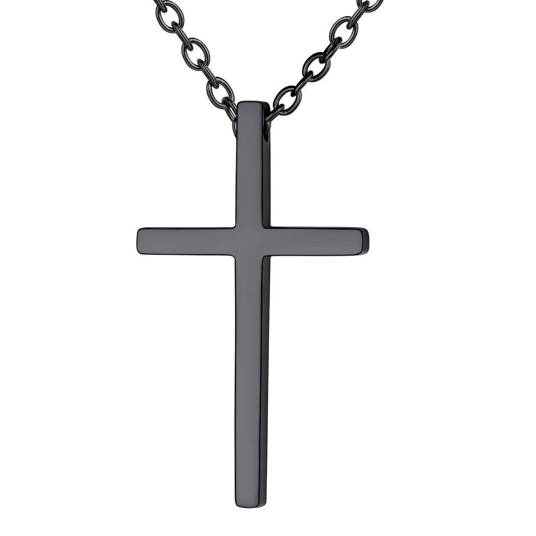 Suplight Cool Cross Necklaces for Boys Men Simple Religious Christ Jewellery Cross Chain Black Plated Stainless Steel Classic Cross Pendant Necklace