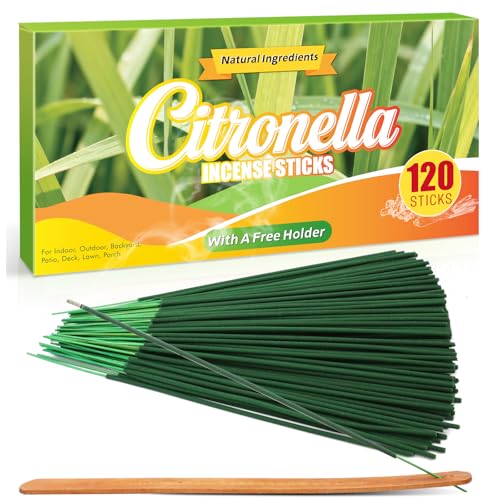 SCENTORINI Citronella Incense Sticks, Lemongrass Incense Sticks and Holder Set for Indoor Outdoor Garden Patio Camping,120 PCS