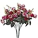 Luyue 7 Branch 21 Heads Artificial Rose Flowers Bouquet Fake Silk Mini Roses Wedding Floral Decor Bouquet, Pack of 2(Rose Coffee)