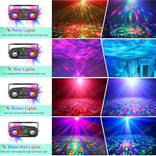 Disco Ball Light,Party Disco Strobe Ocean Star Projector Dj Dance Light Sound Activated with Remote Control Stage Rave for Parties Bar Birthday Wedding KTV Christmas Halloween Dancing Décor