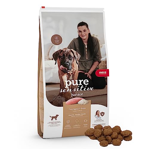 Mera Pure Sensitive Junior Cibo secco per cuccioli di cane, al gusto di tacchino e riso per cuccioli sensibili (etichetta in lingua italiana non garantita)