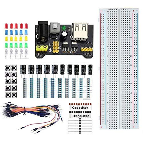 Rk Education Deluxe Electronic Kit with MB102 Breadboard, Cables, Resistors, Capacitors, LEDs, Transistors, Switches - compatible with Arduino UNO R3, PICAXE, Raspberry Pi