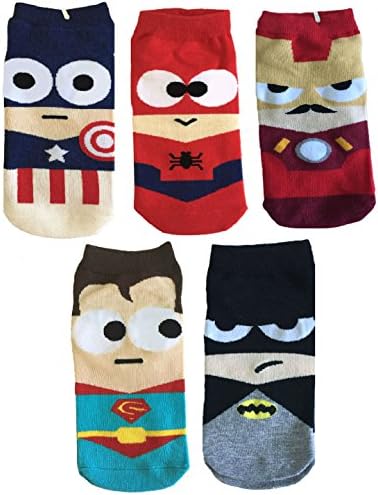 Superhero Socks Pack of (5) Batman Superman Captain America Iron Man Spiderman