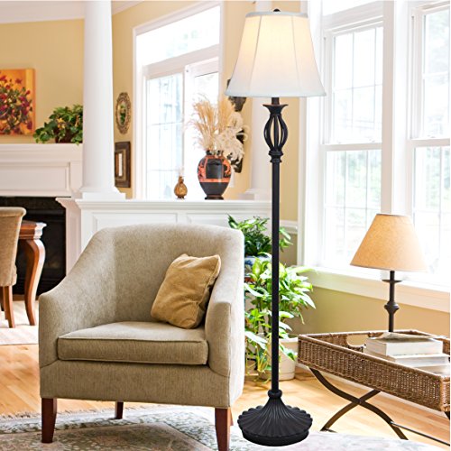 Light Accents Traditional Iron Scrollwork Floor Lamp, Bronze with Fabric Shade - Thumbnail 3