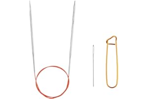 SEODON Knitting Needles Circular 32 inch (80cm) Stainless Steel Knitting Needles Size US 4 (3.5mm) Bundle with 1 Sturdy Stitch Holder