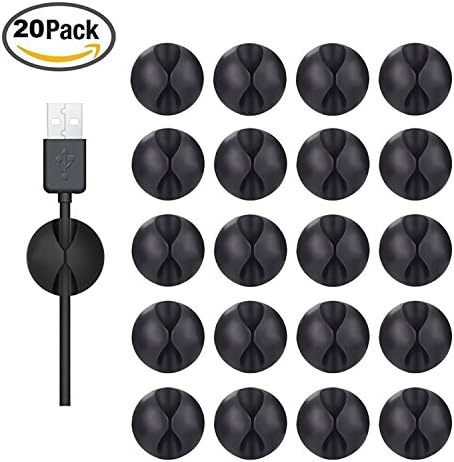 Adywe 20 Pack Desktop tough adhesive Cable Clips Holders, One Channel Cord Management System for Your Wires, Desktop Cable Organizers & Computer, Electrical, Charging or Mouse, usb cord (Black)