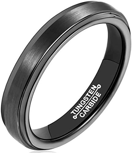 4mm Mens Wedding Band Black Tungsten Ring Wire Brushed Beveled Edge Comfort Fit Size 4-15 (5)