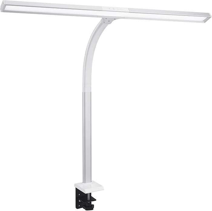 Phive LED Task Lamp, 15 Watt Super Bright Desk Lamp with Clamp, Dimmable Gooseneck Monitor Lamp(4 Color Modes, 5-Level Dimmer, Memory Function, Highly Adjustable Office Light/Workbench Lamp) Silver