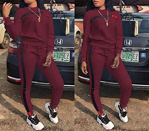 Women's Jogging Suits Casual 2 Piece Outfits Stripe Pullover Sweatshirts Long Pants Tracksuit Set Plus Size