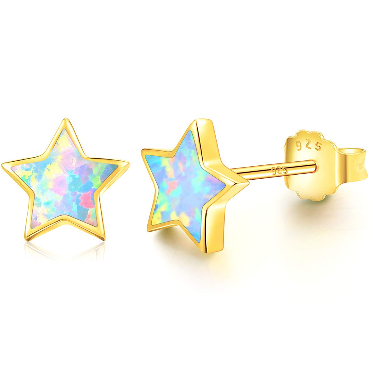 ARSKRO Gold Star Earrings for Girls, Hypoallergenic Fire Opal Stud Earrings For Women ARSKRO S925 Sterling Sliver Little Small Tiny Cute Earring Jewelry Gifts for Sensitive Ears Toddlers Kids
