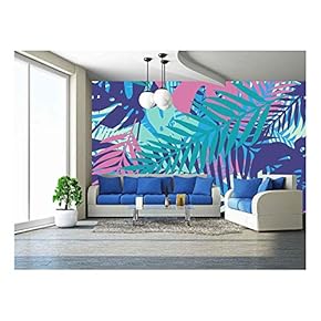 Fashion Tropical Seamless Pattern. Colorful Palm Leaves. Modern Trendy Endless Background. Vector. - Removable Wall Mural | Self-Adhesive Large Wallpaper - 66x96 inches