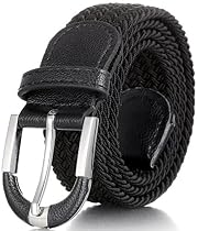 Marino Braided Stretch Belt - Fabric Woven Belt - Casual Weave Elastic Belt for Men and Women - PU Leather Loop and End Tip