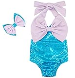 Carkoo Baby Girl's Fish Scale Mermaid Romper Bathing Suits With Bow