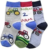 Jefferies Socks Little Boys' Born 2 Farm Triple Treat  (Pack of 3), Farmer, Small