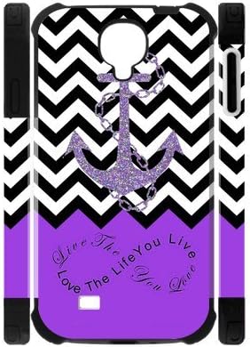 Love The Life You live, Live The Life You Love.Infinity Symbol Black White Chevron Zigzags &amp; Purple Anchor Pattern Personalized Custom Samsung Galaxy S4 i9500 Best Soft Rubber &amp; Plastic Two-in-one Case