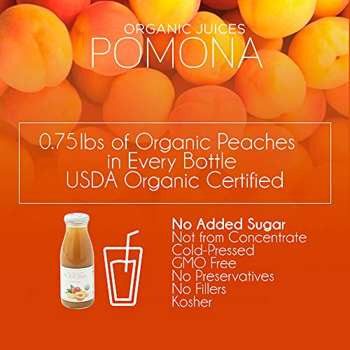 Pomona Organic Peach Juice (Pack of 12), Cold Pressed USDA Organic Juices, 100 Peaches, No