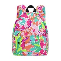 ANINILY Lilly Pulitzer Pattern School Bacpack Lightweight Canvas Backpacks for Women Daypacks Rucksack Bookbags