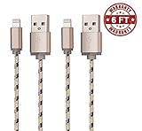 Fene Certified 6 Feet / 2 Meter Braided Nylon Lightning to USB Cable (2 Pack)