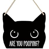 Are You Pooping Sign Black Cat Christmas Bathroom Decor Gifts for People who Love Cats Unique Bathroom decor Wood Hanging for Home Office 12 x 10 Inch
