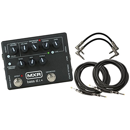 MXR M80 Bass D.I.+ Bass Guitar Preamp Distortion Pedal with Footswitchable Distortion Channel, Noise Gate and XLR Direct Out with 2 Path Cable and 2 Instrument Cable