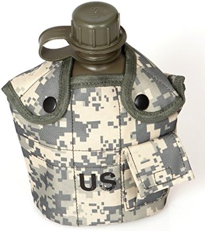 Wellsh 1 Quart Canteen with Aluminum Cup, Camo Nylon Cover with Pocket