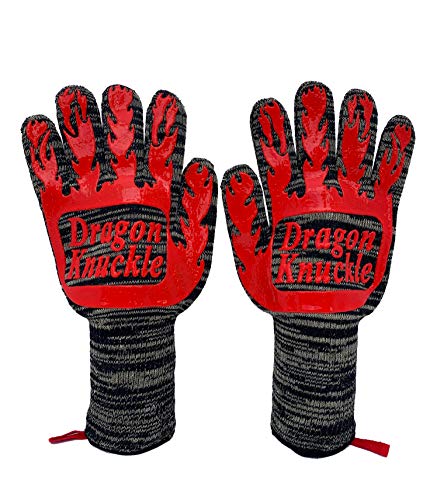 Dragon Knuckle Heat Resistant BBQ Gloves New and Improved to Withstand 1472&ordm;F - Grilling Barbecue Charcoal Grill Tools Kevlar Nomex Cut Resistant - Great Gift