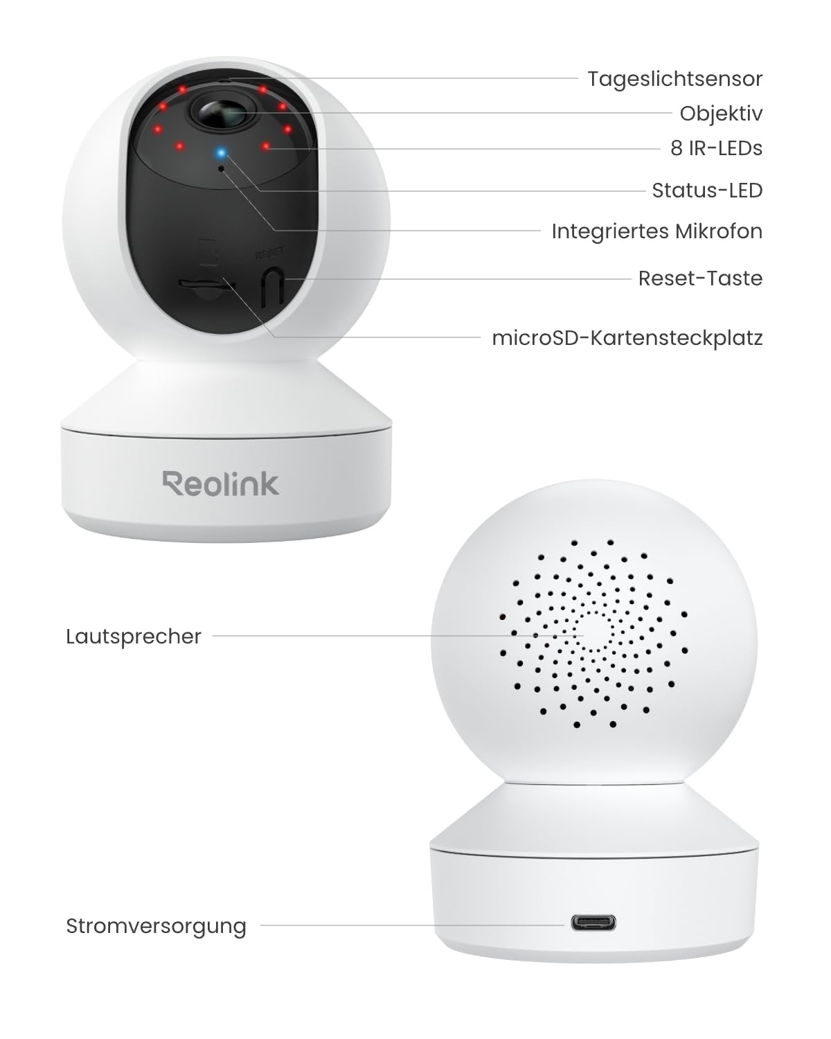 Reolink 2K Überwachungskamera Innen, 360°-Ansicht Indoor Kamera WLAN mit Auto-Tracking, Baby Monitor mit Personen-/Tier-/Weinen-Erkennung, 2,4 GHz Wi-Fi, Privatmodus, 2-Wege-Audio, E1 4MP 9