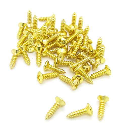 Guitar Bass Pickguard Screws Cover Plate Jack Mounting Screws for Strat Tele TL LP Guitar Golden Pack of 100 - Thumbnail 4