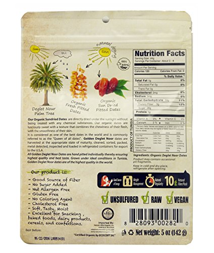 Wild & Raw Sun Dried Organic Deglet Noor Pitted Dates 5 Oz (1 Pack)