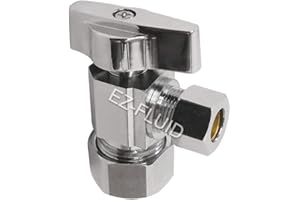 (1) EZ-Fluid Heavy Duty 1/2" Nom. (5/8" OD Comp) x 3/8" OD Comp Angle Stop Valve,1/4 Turn Handle,Chrome Brass Water Shut Off Ball Valve For Water Pipes,Bathroom,Kitchen