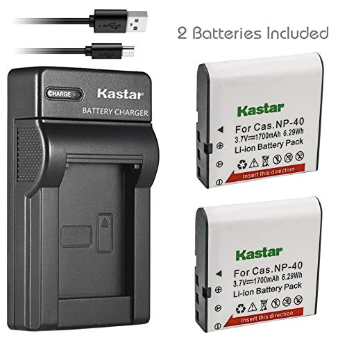 Kastar Battery (X2) & Slim USB Charger for Casio NP-40 NP40 & Kodak LB-060 AZ521 AZ361 AZ501 AZ522 AZ362 AZ526, HP D3500 SKL-60 V5060H V5061U Cameras and SUN06 YCO6 Full HD Portable Camcorders