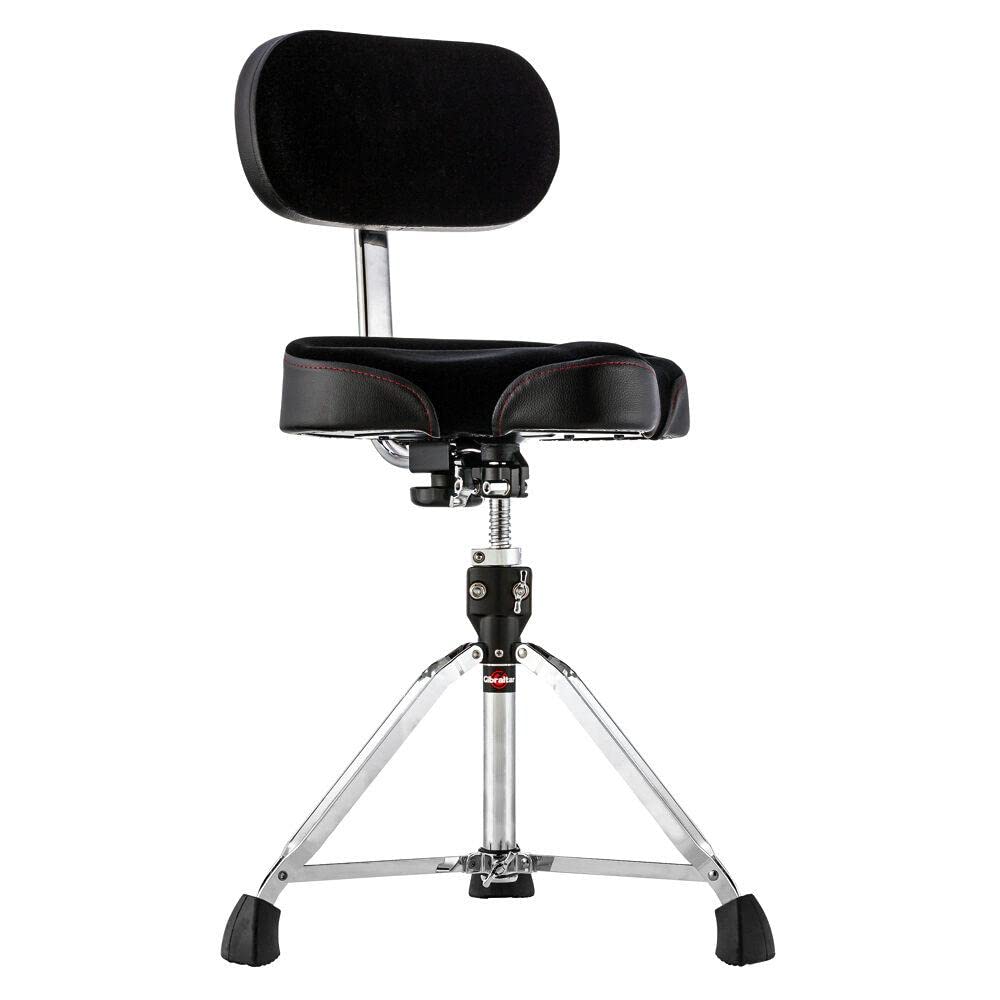 Gibraltar Drum Stool, Drum Stool 9000 Series Moto Saddle with Backrest Pro Series, 9608MB (Diameter: 42cm, Vinyl Seat, Super Lock, Double Braced Base, 'Super Foot' Rubber Feet)