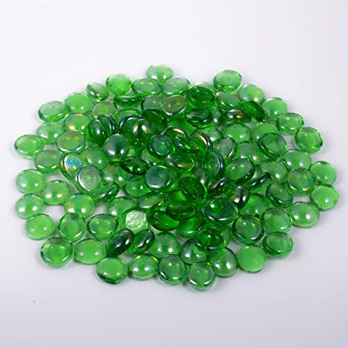Joyclub Green Flat Marbles, Pebbles, Glass Gems for Vase Fillers, Party Table Scatter, Wedding, Decoration, Aquarium Decor, Crystal Rocks, 1 lbs (Approx 100 pcs)