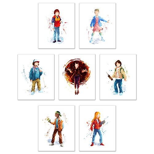 Stranger Things Poster Prints - Set of 7 Original Watercolor 8x10 Photos - Millie Bobby Brown as Eleven